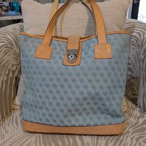 Dooney & Bourke Blue and Tan Med Shopper Tote Bag